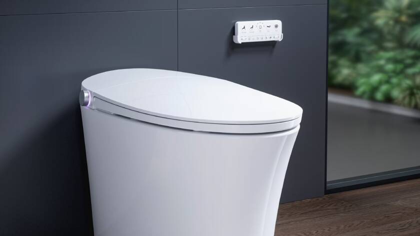 Modern HOROW smart toilet with bidet features, heated seat, and control panel, enhancing bathroom luxury and hygiene.